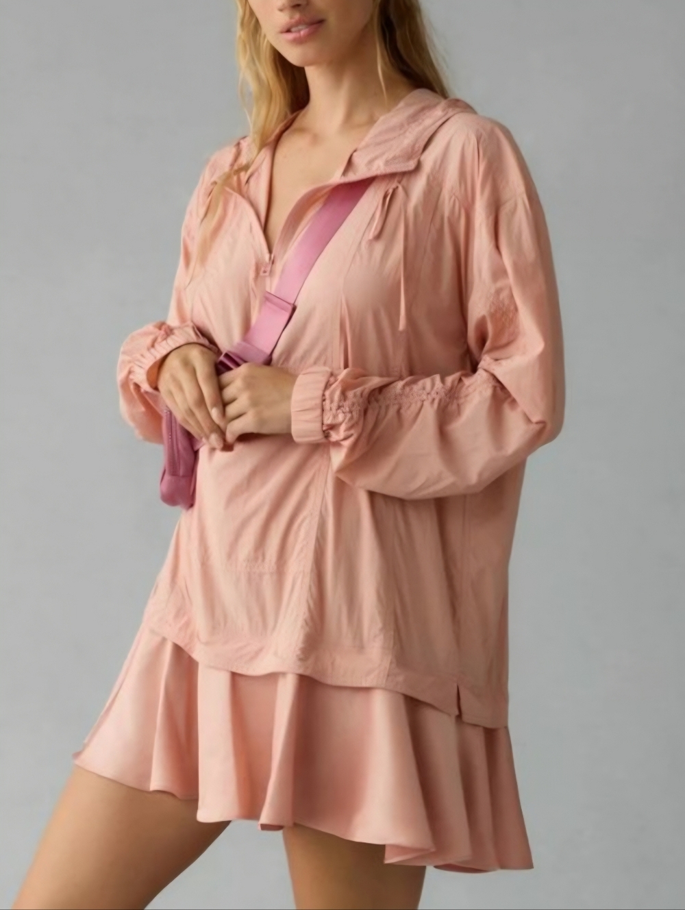 DAILY PRACTICE | ANTHROPOLOGIE Pink Ruffle Hem Half-Zip Pullover Dress Women's S